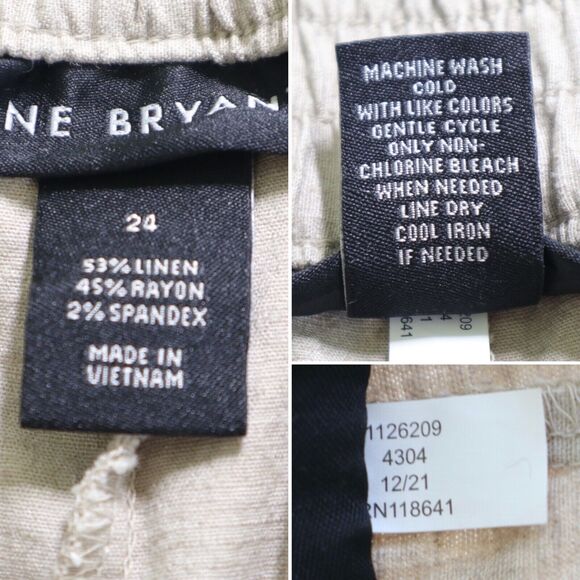 Lane Bryant Size 24 Linen Blend Slim Ankle Mid Rise Elastic Waist Beige - Picture 9 of 9